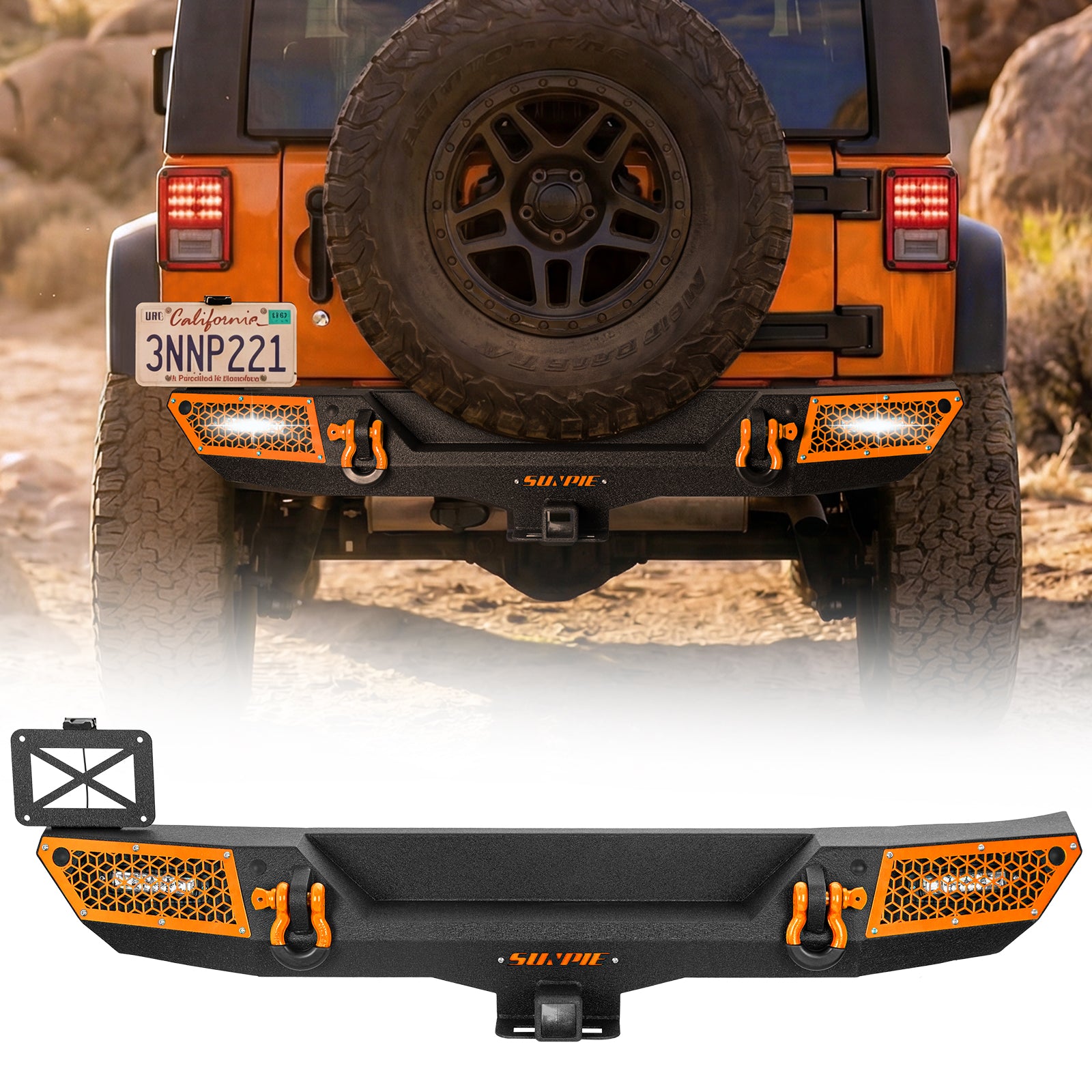 Rugged Carbon Steel Front & Rear Bumper Set for 2007-2018 Wrangler JK/JKU – Includes 6 Color Trim Kits & 2" Hitch