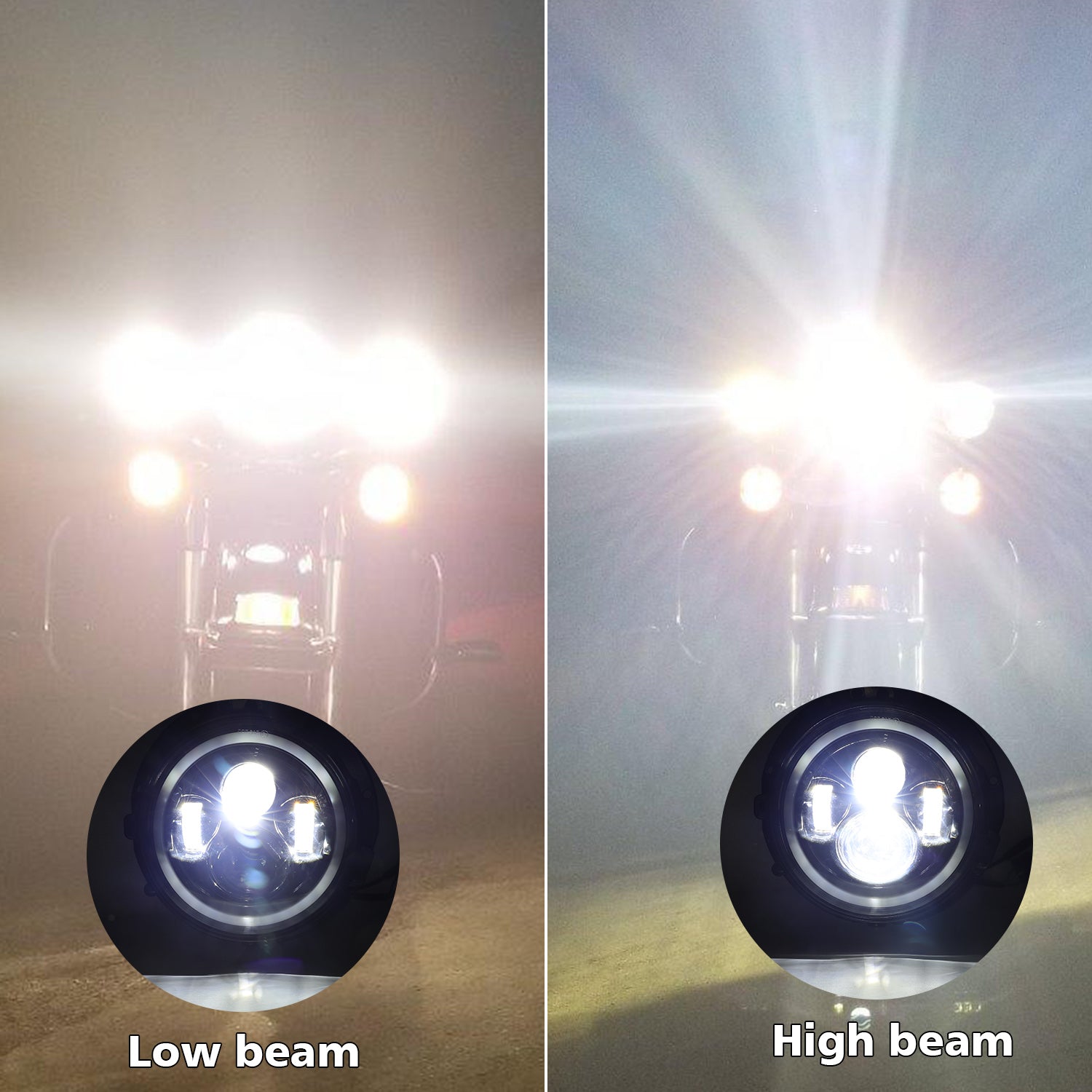7" LED Halo Headlight for Harley – Chrome/Black, DRL + Turn Indicator Function (2 Adapters Included)