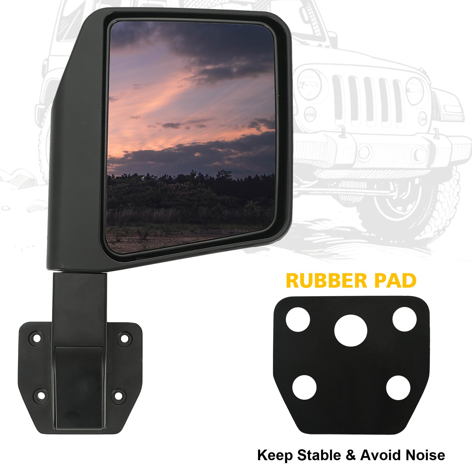 [1987-2026 Universal] 4-Bolt Half-Door Rearview Mirrors Pair for Jeep Wrangler YJ TJ LJ JK JL 4xe Gladiator JT
