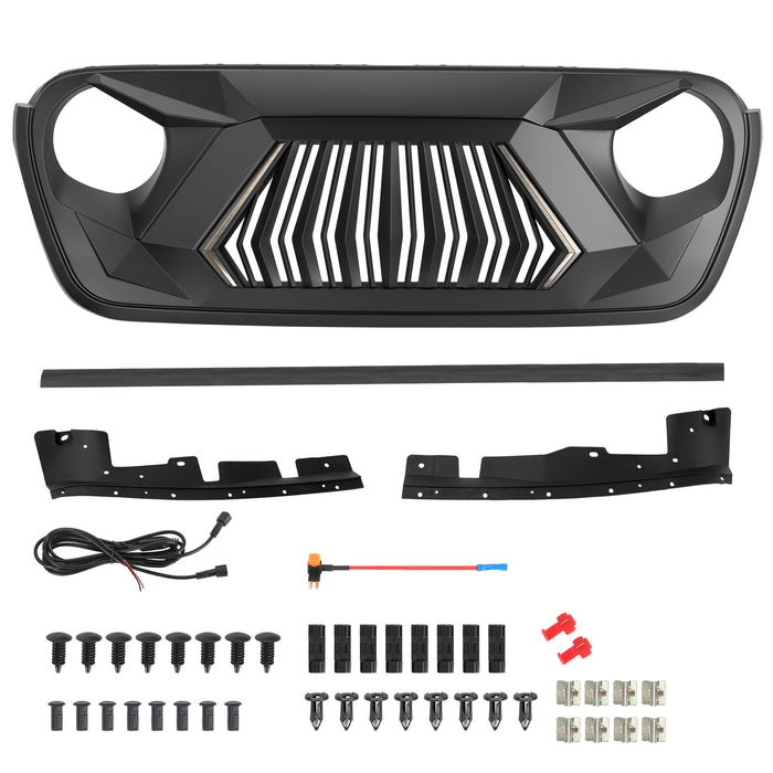 Jeep Grille (Aggressive Mesh) with DRL and Turn Signal for 2018-2025 Jeep Wrangler JL JLU 4XE & Jeep Gladiator