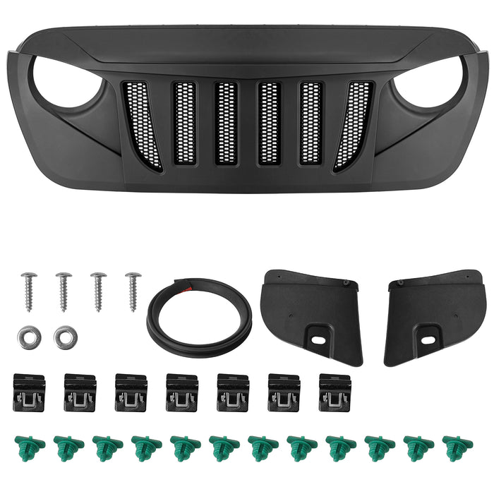 Jeep Grille (Transformers) with Mesh Matte Black Grid for 2018-2024 Jeep Wrangler JL JLU & Jeep Gladiator JT