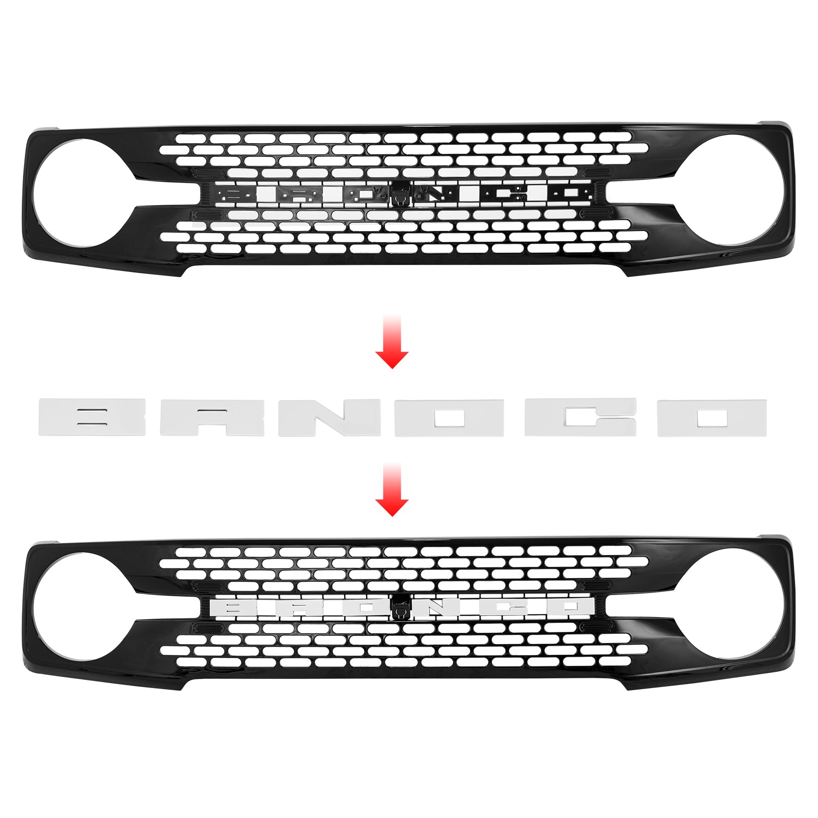 Ford Bronco Grille ABS Plastic White Black W/Letters and Camera Hole for 2021-2026 Ford Bronco