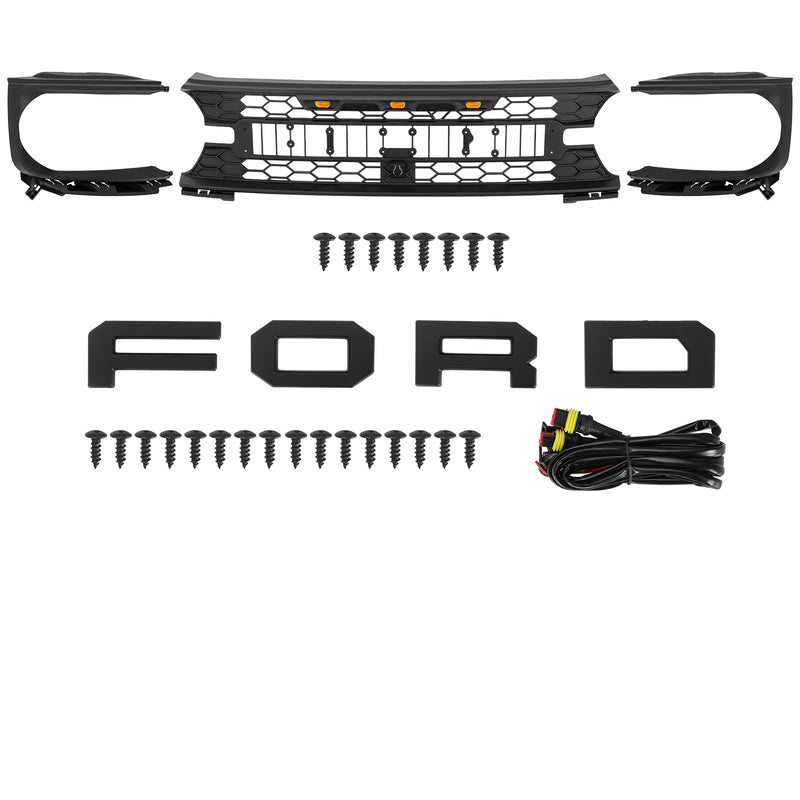 Custom Matte Front Grille with Amber LED Lights Compatible with 2020-2026 Bronco Sport