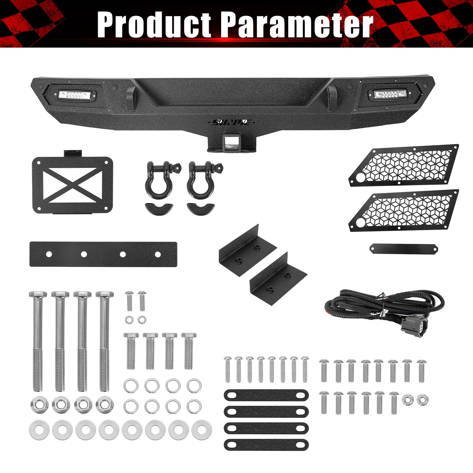 Rugged Carbon Steel Front & Rear Bumper Set for 2007-2018 Wrangler JK/JKU – Includes 6 Color Trim Kits & 2" Hitch