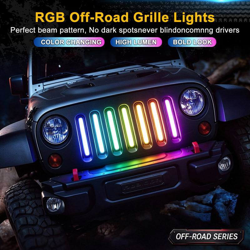 RGB LED Grille Insert Lights Compatible with 2007-2018 Wrangler JK (Factory Grille Only)