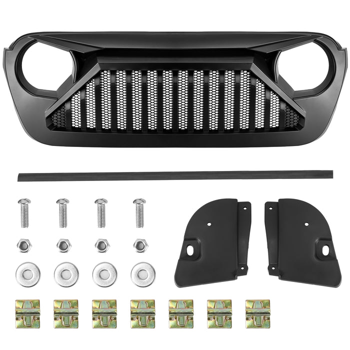 Jeep Grille Black Matte Black Paintable for 2018-2024 Jeep Wrangler JL/JLU &  2019-2024 Jeep Gladiator JT