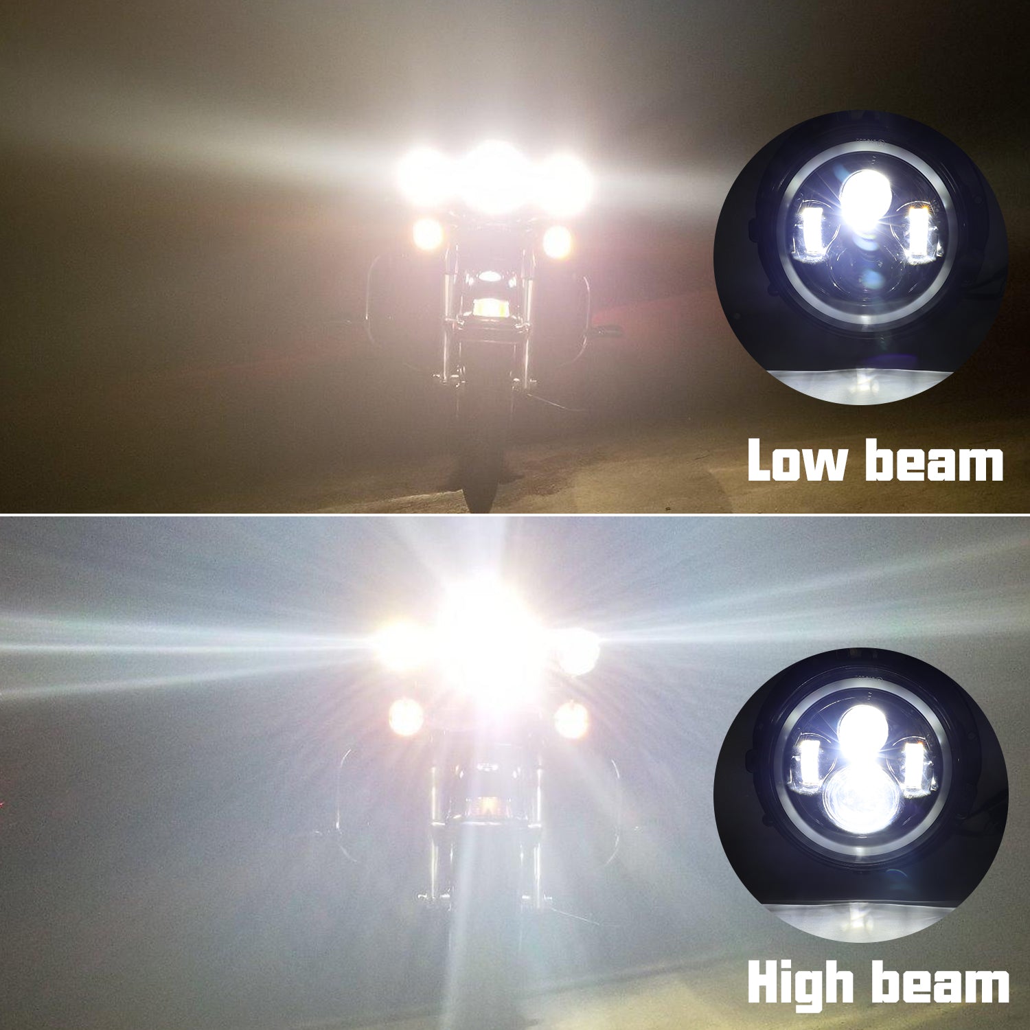 7" LED Headlights & 4" LED Passing Lights & Mounting brackets with Integrated Halo DRL Turn Signal for Harley