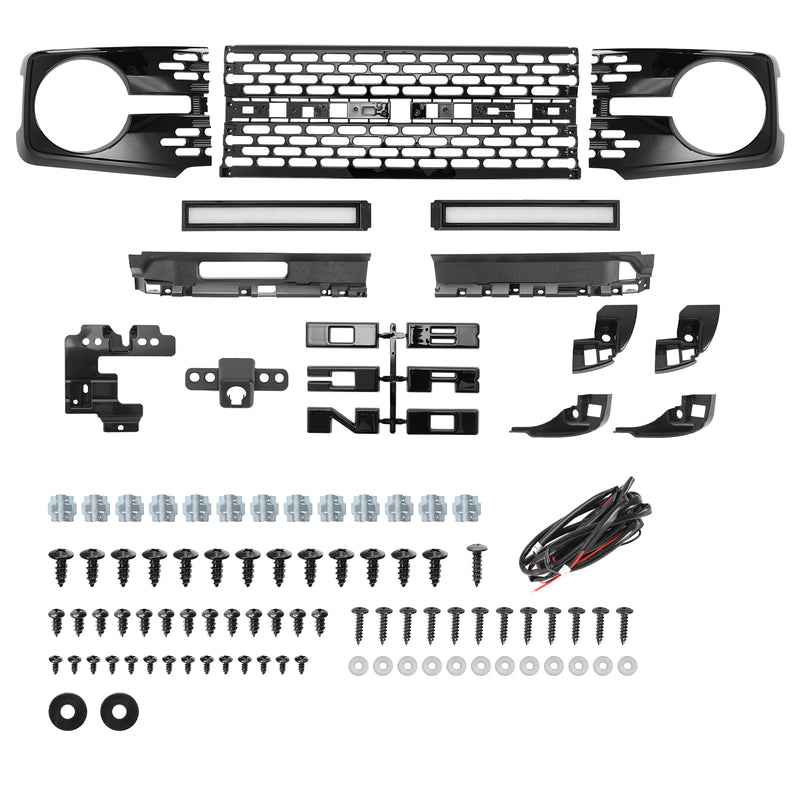 Ford Bronco Gloss Black ABS Grille with Letters and Long Grille Light