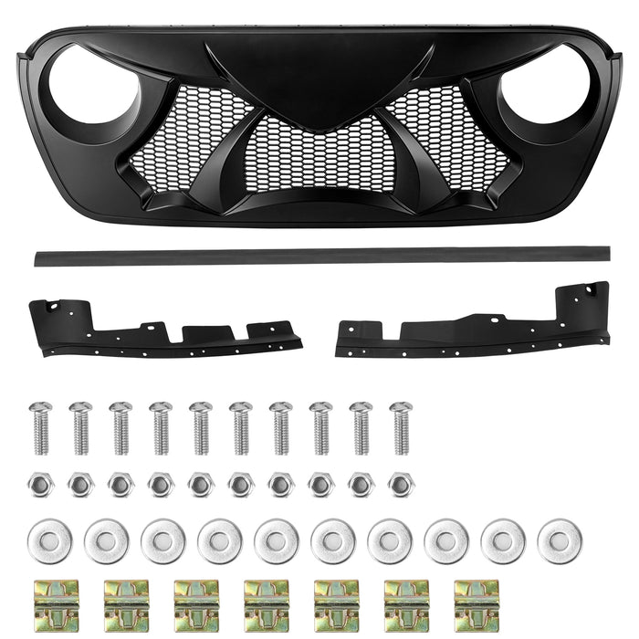 Jeep JL JLU JT Grille (Warcraft) ABS Matte Black Mesh Grille for 2018-2024 Jeep Wrangler & Jeep Gladiator JT