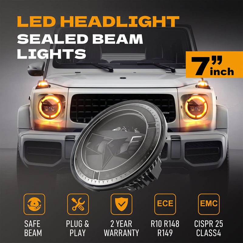 7" Owl-Eye LED Headlights with DRL & Turn Signals for 1976–2018 Jeep Wrangler CJ/TJ/LJ/JK/JKU & Hummer H1/H2 (Pair)