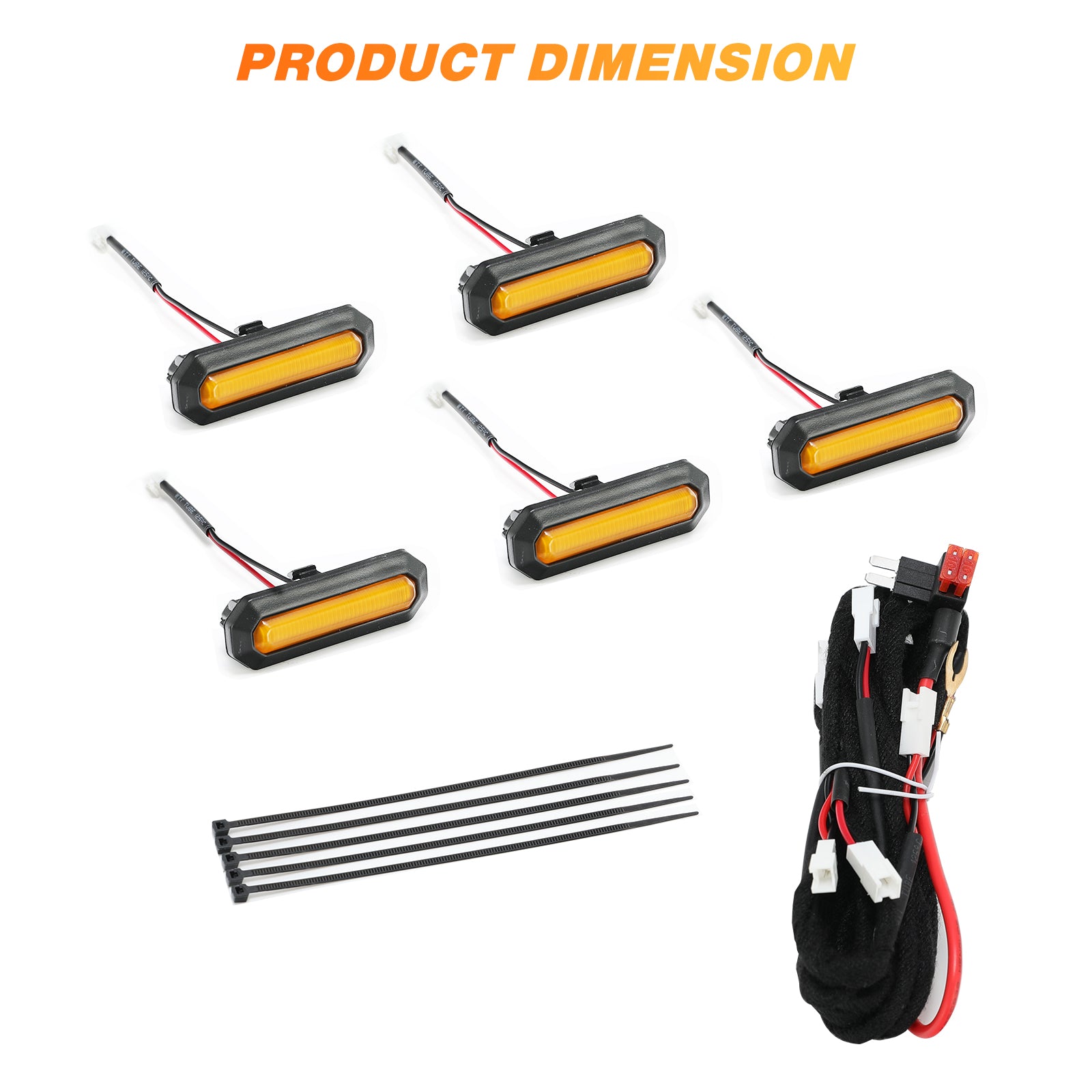 5PCS LED Grille Lights Amber & Smoked with Wiring Harness for 2021-2026 Ford Bronco 2/4 Doors Badlands/ Wildtrak/ Everglades