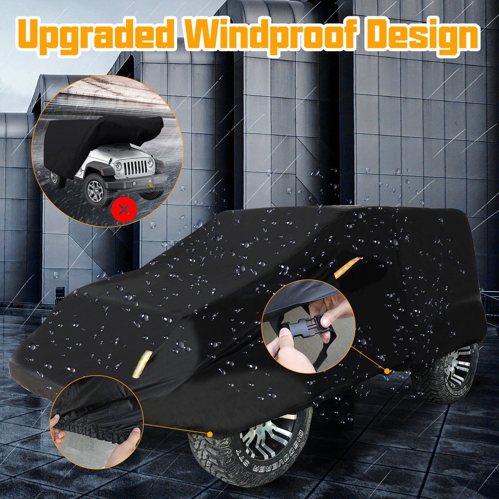 Jeep Wrangler 2-Door Black Car Cover for 1987-2026 Jeep Wrangler YJ TJ LJ JK JL