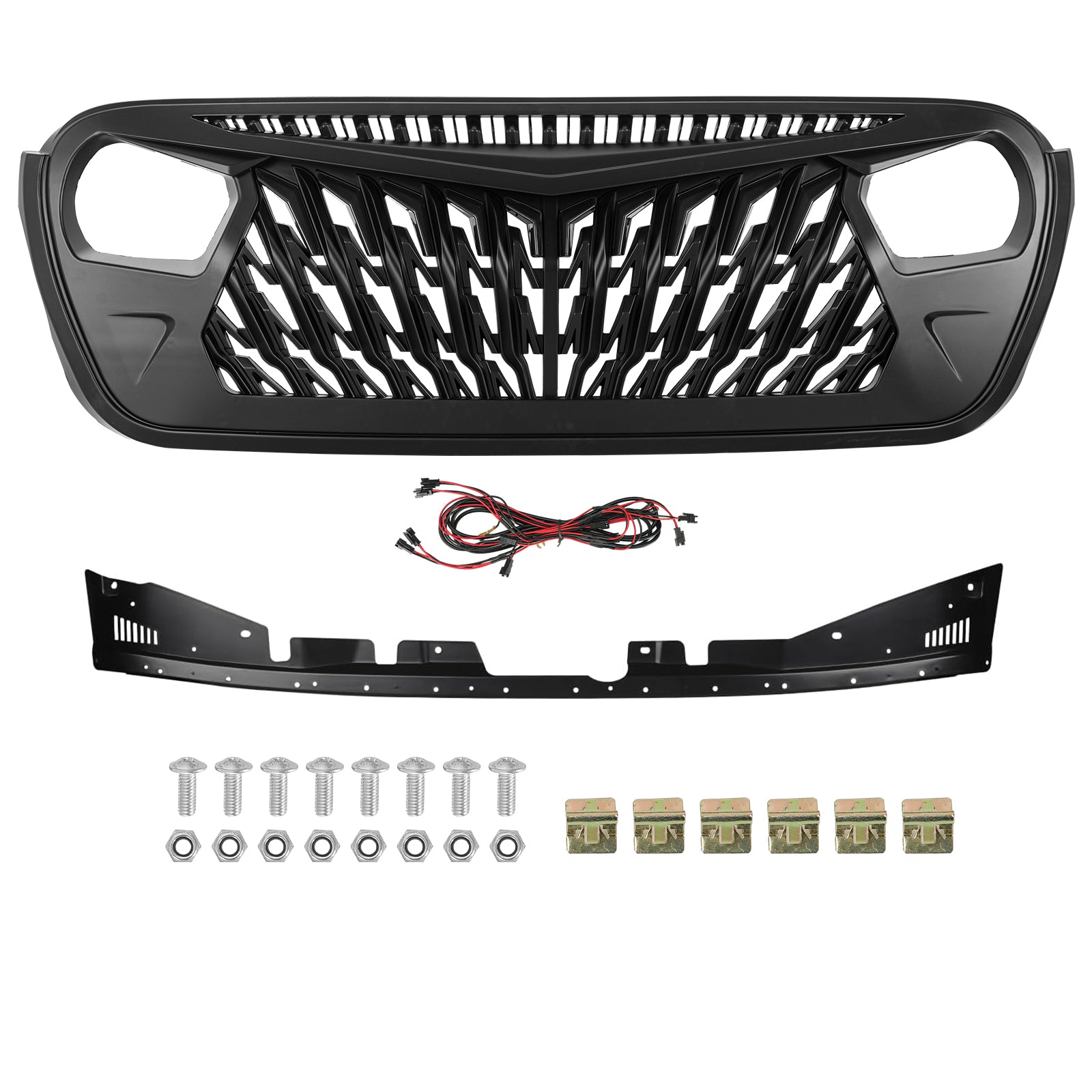 Hawk-Wing Aggressive Front Grille with Amber LED Running Lights for 2018-2026 Jeep Wrangler JL 4xe Gladiator JT