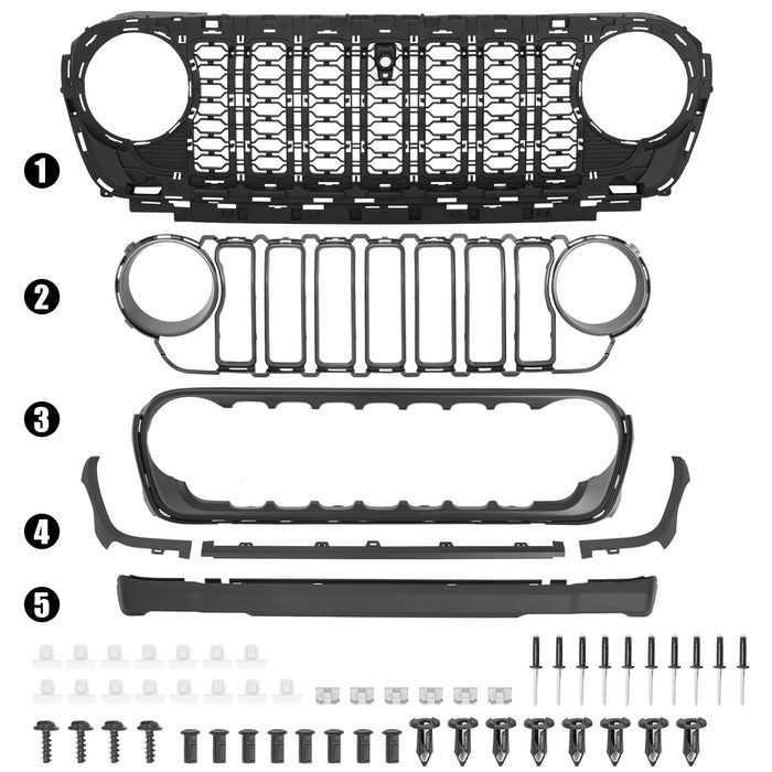 Custom Fit ABS Jeep Grille with Camera Opening for 2018+ Jeep Wrangler JL/JLU 4xe & Gladiator