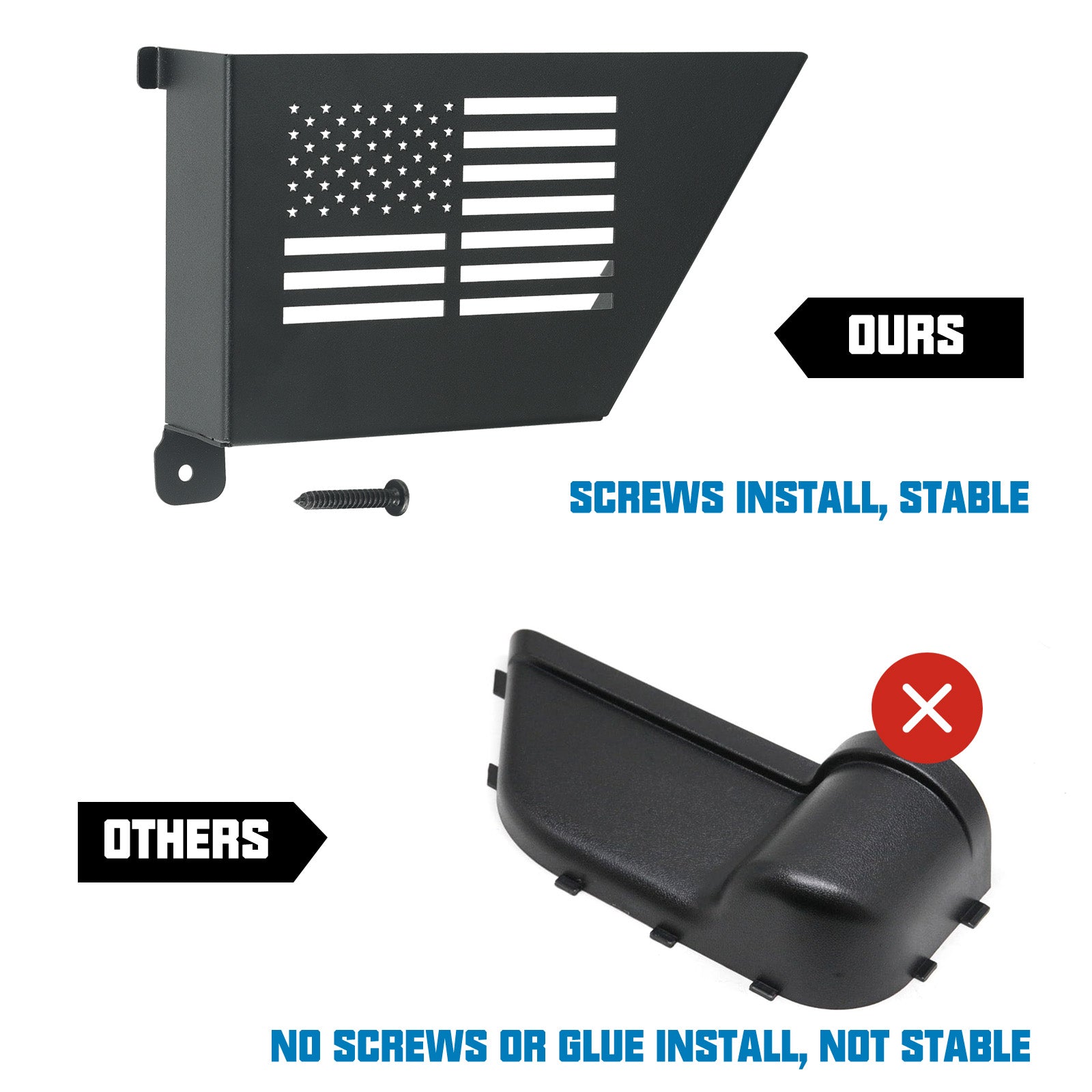 Jeep Wrangler Metal Front & Rear Door Storage Box for 2007-2018 Jeep Wrangler JK JKU 2/4 Door (4PCS) installation comparison.