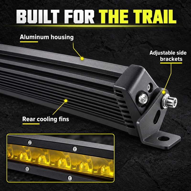 Yellow Single-Row LED Off-Road Light Bar with Mounting Brackets, 7–48 Inch