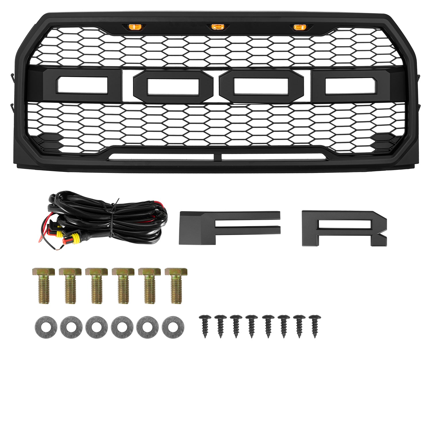 Raptor Style Front Grille for Ford F-150 (2015-2017) with Amber LED Lights & Letters
