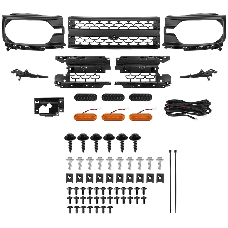Leviathan Series Matte Front Grille with Amber LEDs for 2020-2026 Bronco Sport