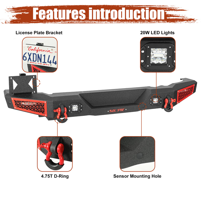 Ford Bronco Steel Front and Rear Bumpers Combo with Offroad Lights & D-rings &  Sensor Mounting Hole