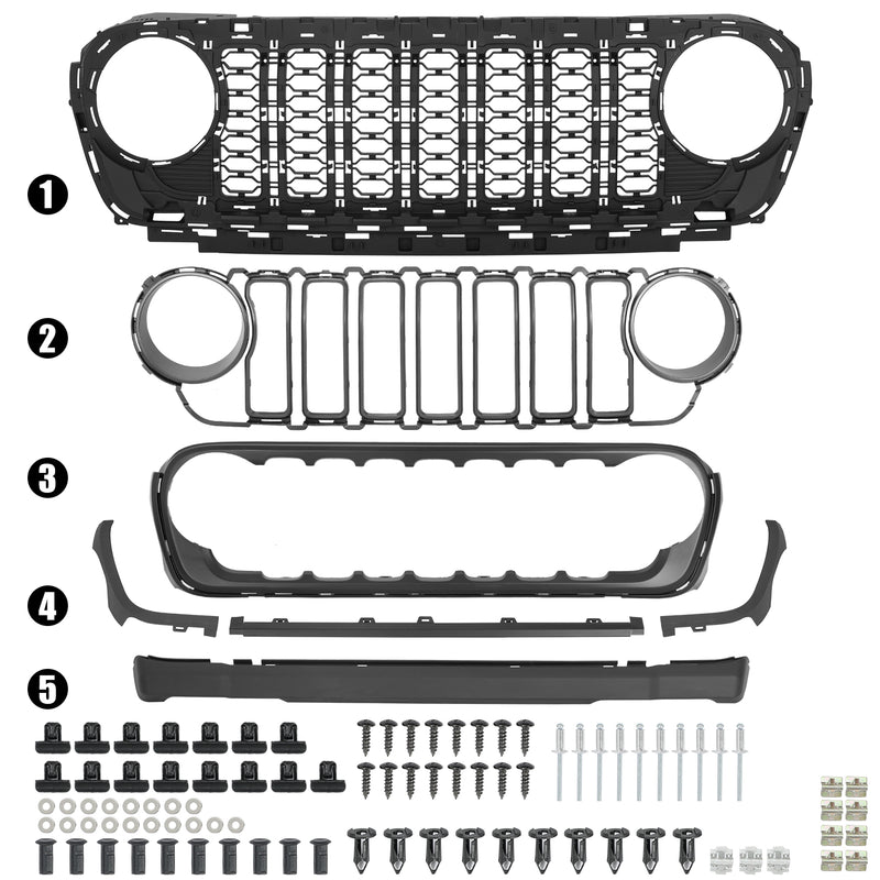 ABS Black & Silver Splicing Front Grille for 2018+ Jeep Wrangler JL JLU 4xe & Jeep Gladiator