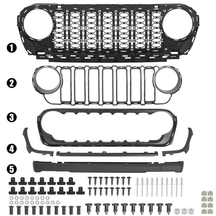 ABS Black & Silver Splicing Front Grille for 2018+ Jeep Wrangler JL JLU 4xe & Jeep Gladiator