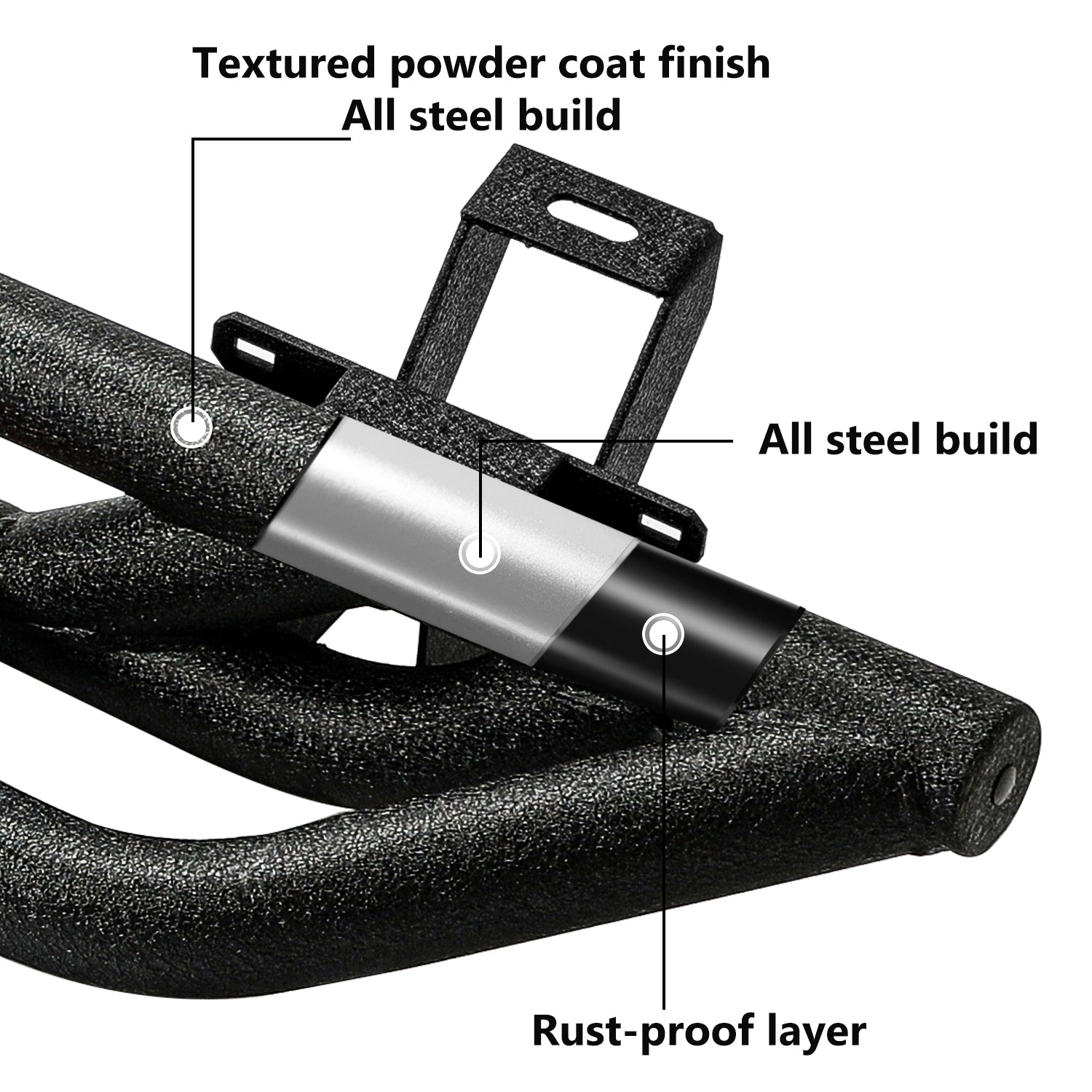 '18-'26 Jeep Wrangler JL 2 Door Black Stainless Steel Side Step Bars
