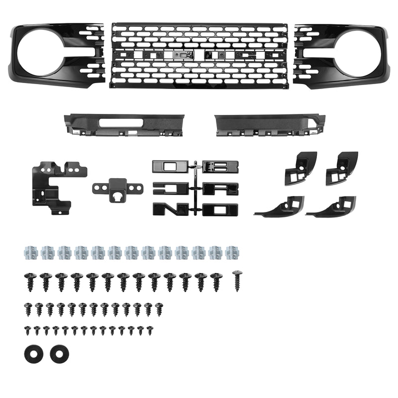 Ford Bronco Piano Black Grille with Letter Inserts - ABS Plastic