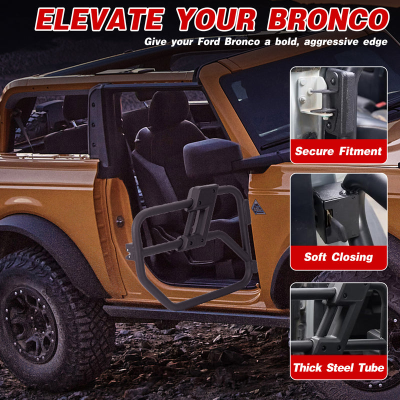 Ford Bronco Carbon Steel Matte Surface Tube Doors for 2021-2026 Ford Bronco 2-Door (2PCS)