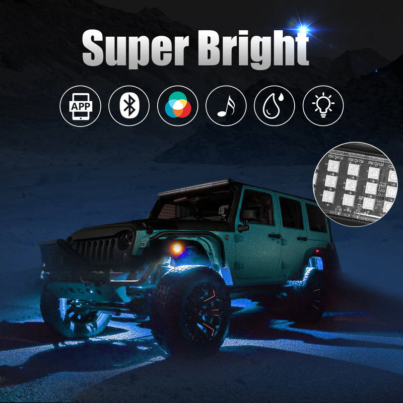 Rotating Series RGB LED Rock Lights Kit for Car | App-Controlled Off-Road Underglow