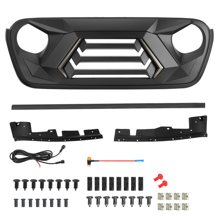Jeep Grille (Spartan Fury) with DRL and Turn Signal for 2018-2025 Jeep Wrangler JL JLU 4XE & Jeep Gladiator