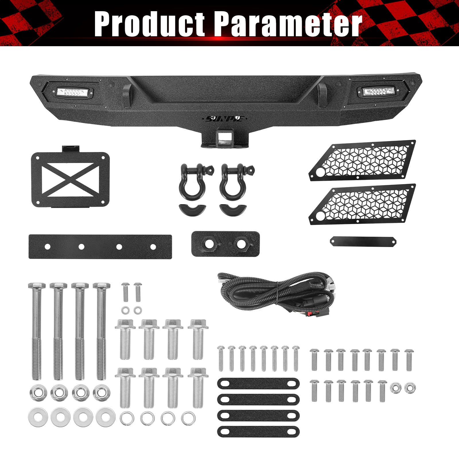 '18-'26 Jeep Wrangler JL JLU 4XE Rear Bumper with 2" Hitch Receiver & LED Lights (6 Colors Available)
