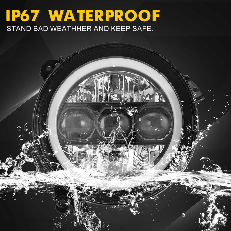 9" 90W LED Headlight with Triple Lens Design, HALO DRL & Turn Signal for '18-'25 Jeep Wrangler JL 4xe & Jeep Gladiator JT (2pcs/set)
