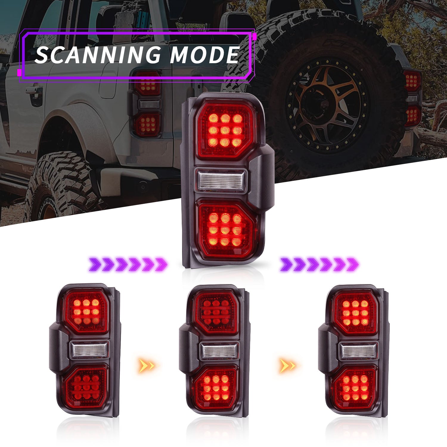 LED Tail Lights Assembly Red Lens with Brake Lights & Turn Signals Reverse Lights & Running Lights for 2021-2026 Ford Bronco (2Pcs/Set)