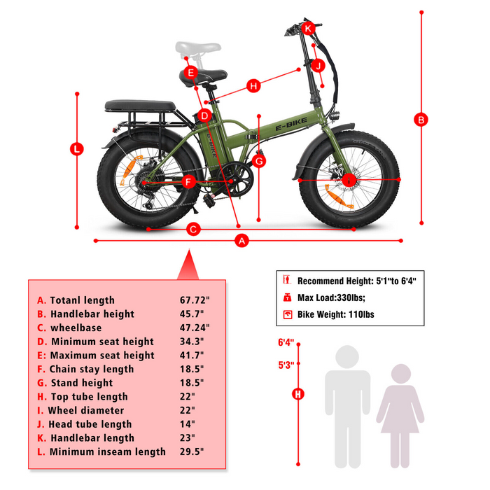 Straight Rods Electric Bike, 36V 10Ah 500W Motor 20''x4.0 Fat Tire 25 Mph 7 Speed Shifter Removable Lithium-ion Battery