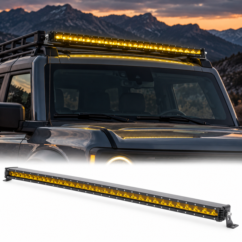 Yellow Single-Row LED Off-Road Light Bar with Mounting Brackets, 7–48 Inch