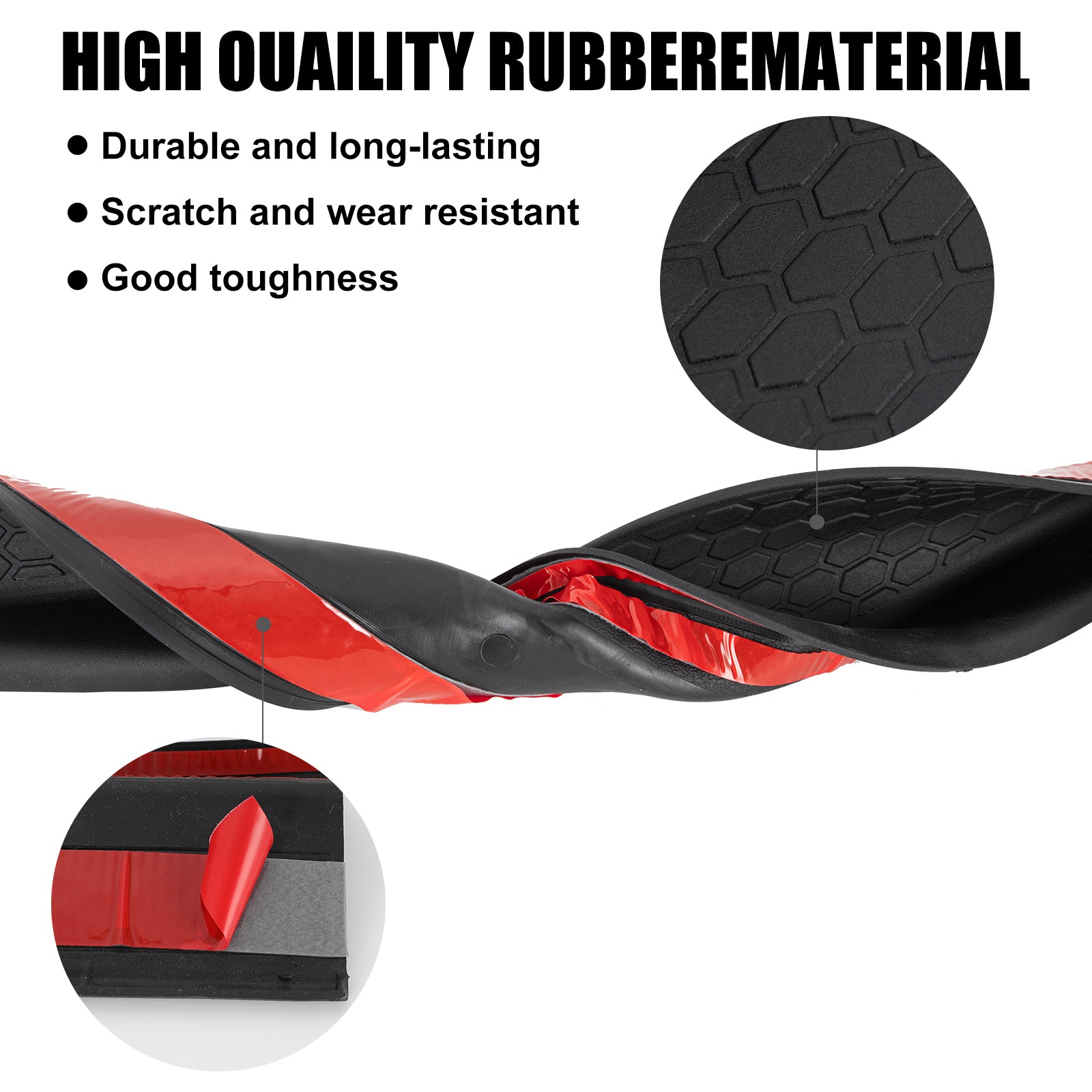 High-quality rubber material of Door Sill Guards Kit for 2018-2026 Jeep Wrangler JL JLU 4XE and Jeep Gladiator JT (4 PCS) showing durability.