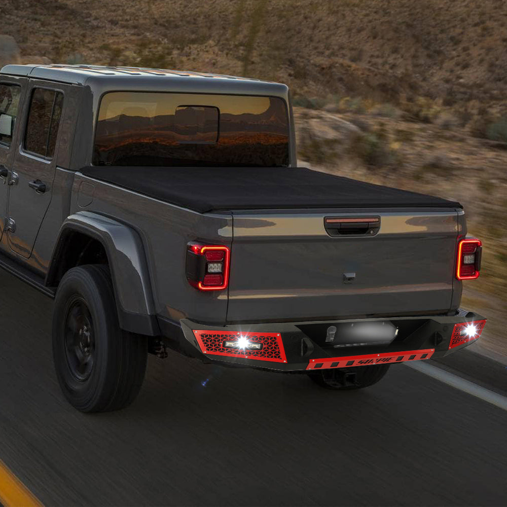 2019+ Jeep Gladiator JT Rear Bumper with License Plate Holes, Sensors Holes, D-Ring and License Plate Lights