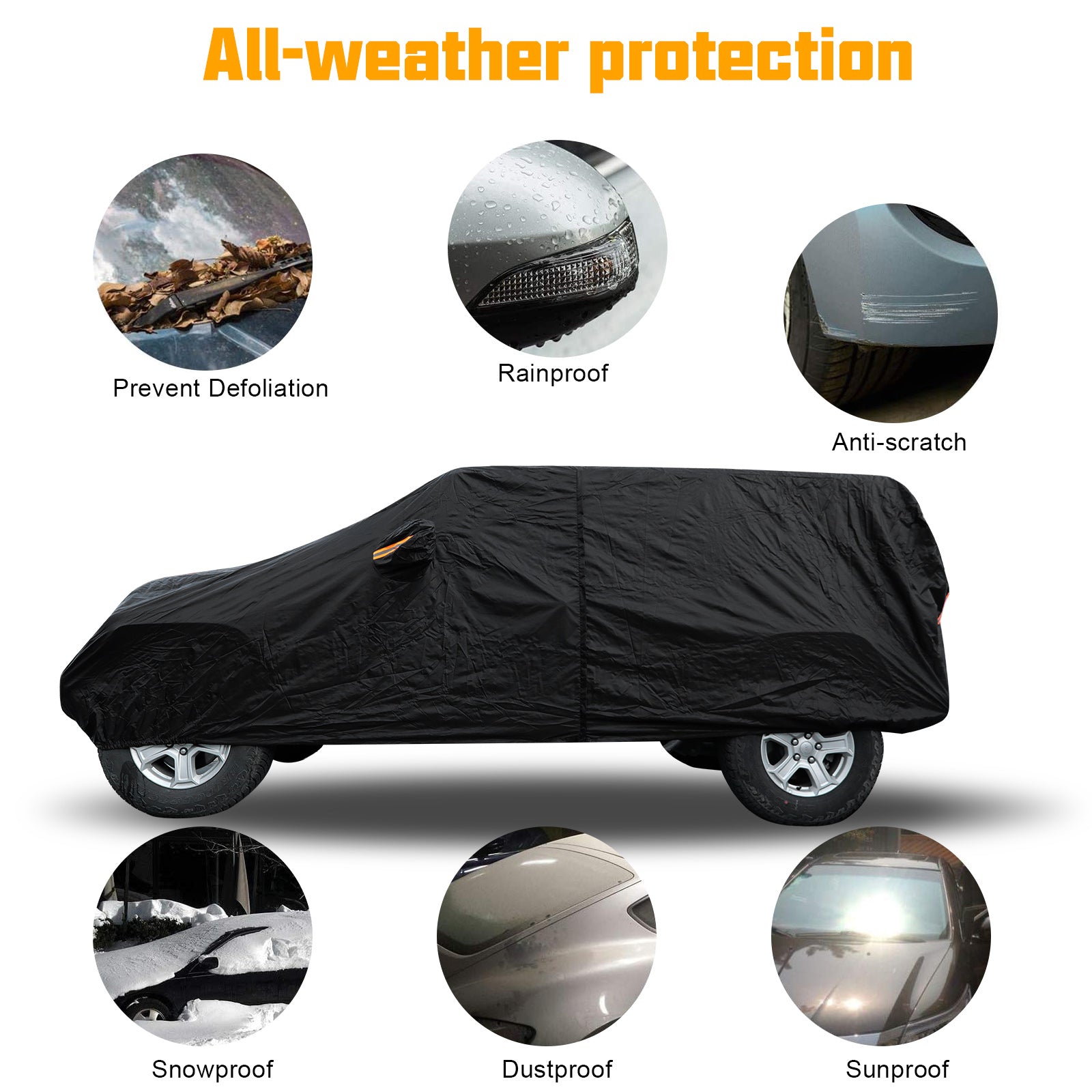 Jeep Wrangler 2-Door Black Car Cover for 1987-2026 Jeep Wrangler YJ TJ LJ JK JL