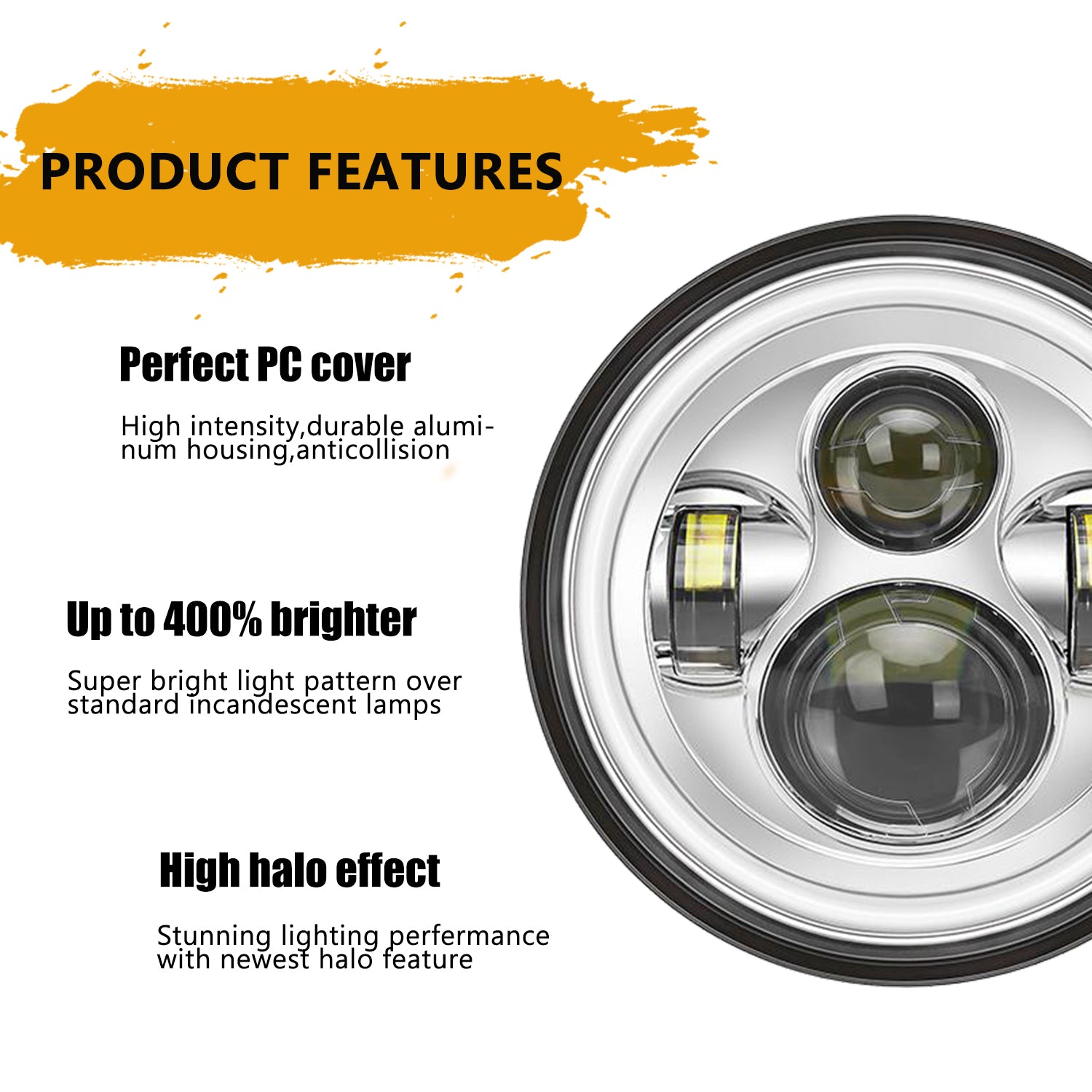 7" LED Headlights & 4" LED Passing Lights & Mounting brackets with Integrated Halo DRL Turn Signal for Harley