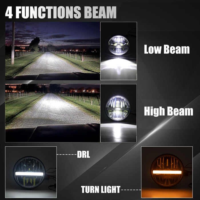 7" Round LED Headlights W/Amber Turn Signal & DRL for Jeep Wrangler JK/JKU CJ-8 CJ-7 TJ Chevy and Miata