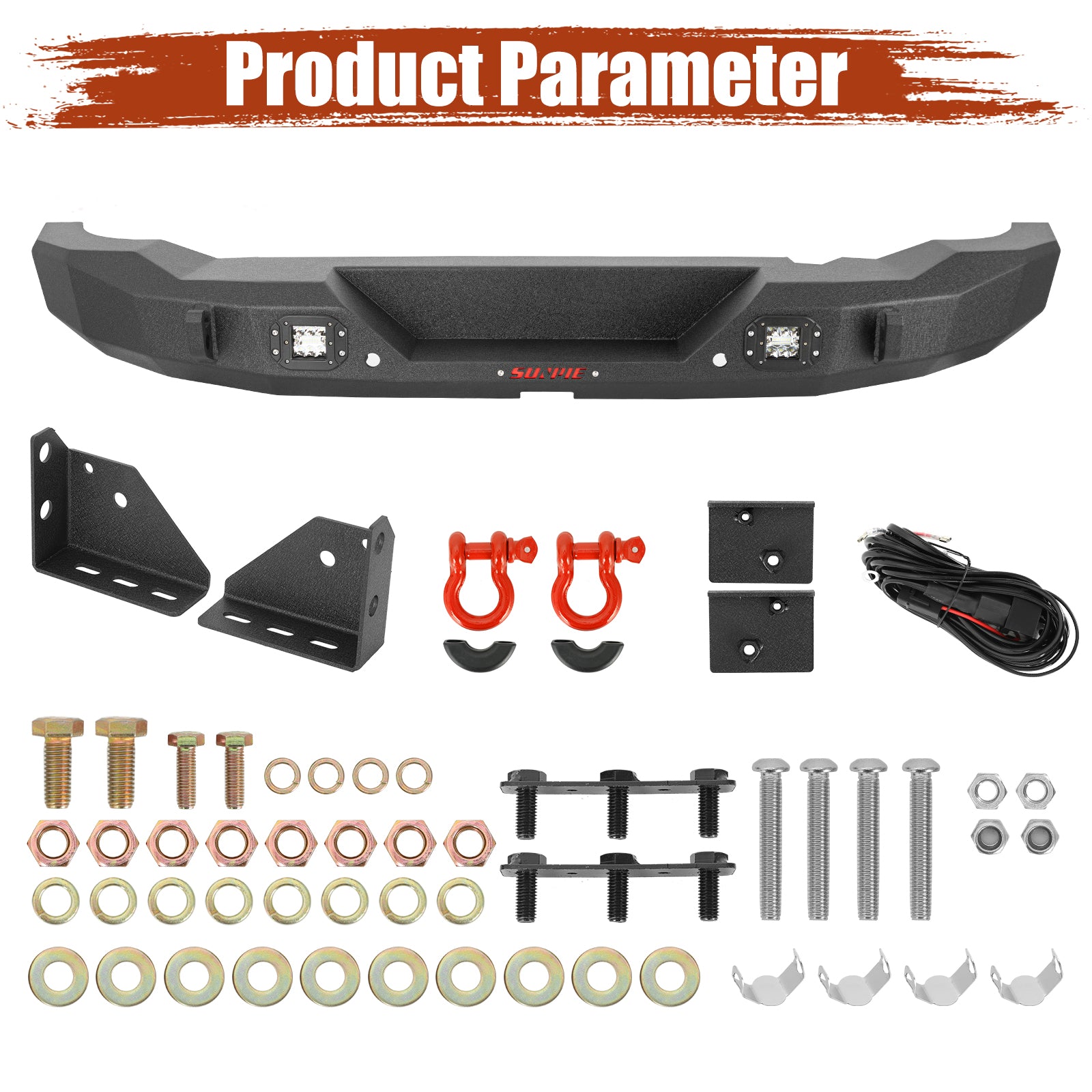 Ford Bronco Heavy Duty Steel Rear Bumper with LED Work Lights, Sensor Holes & D-Rings