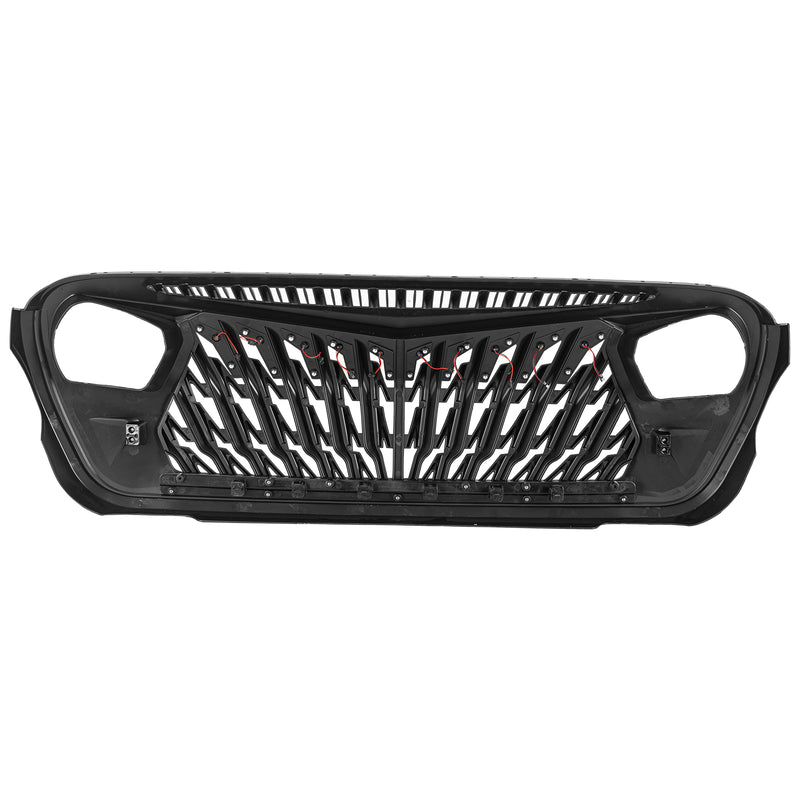 Hawk-Wing Aggressive Front Grille with Amber LED Running Lights for 2018-2026 Jeep Wrangler JL 4xe Gladiator JT