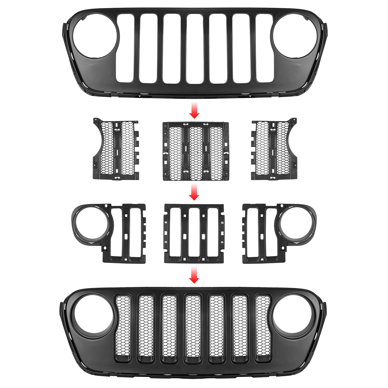 Jeep Grille Stripes Vertical ABS Plastic OEM Version for 2018-2026 Jeep Wrangler JL/JLU 4XE and Jeep Gladiator