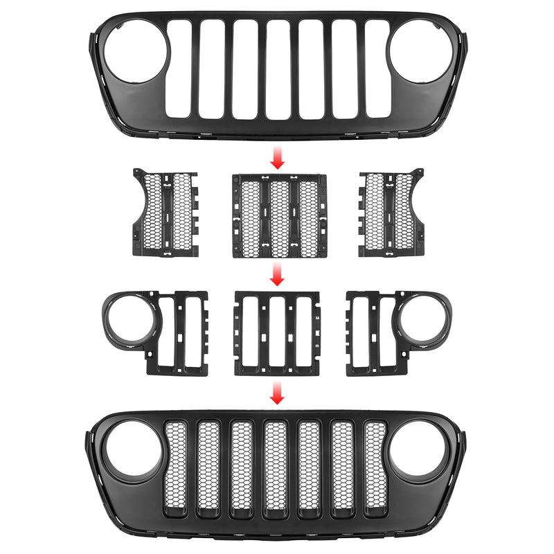 Jeep Grille Stripes Vertical ABS Plastic OEM Version for 2018-2025 Jeep Wrangler JL/JLU 4XE and Jeep Gladiator