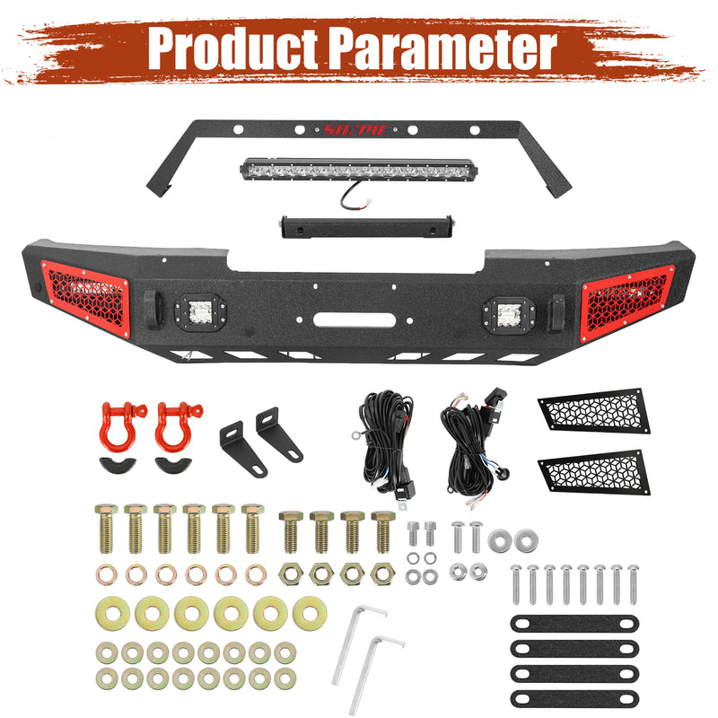 Ford Bronco Steel Front Bumper with Winch Plate and 5 LED Lights D-rings & Sensor Mounting Hole/ACC Mounting Bracket