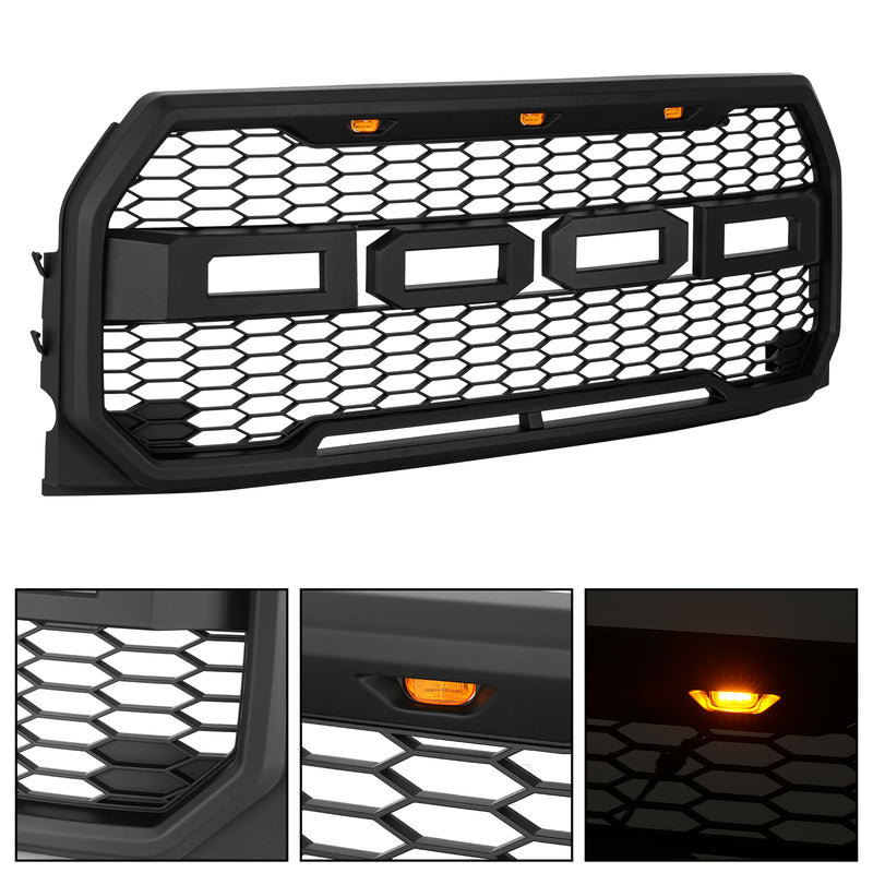 Raptor Style Front Grille for Ford F-150 (2015-2017) with Amber LED Lights & Letters