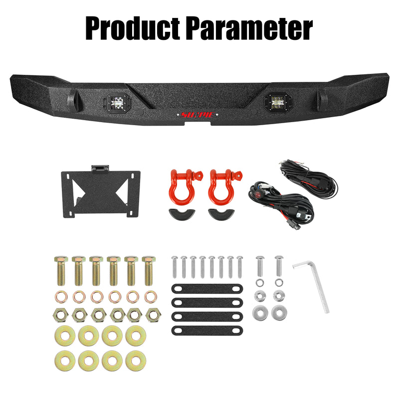 Ford Bronco Heavy Duty Steel Rear Bumper with LED Work Lights, Sensor Holes & D-Rings