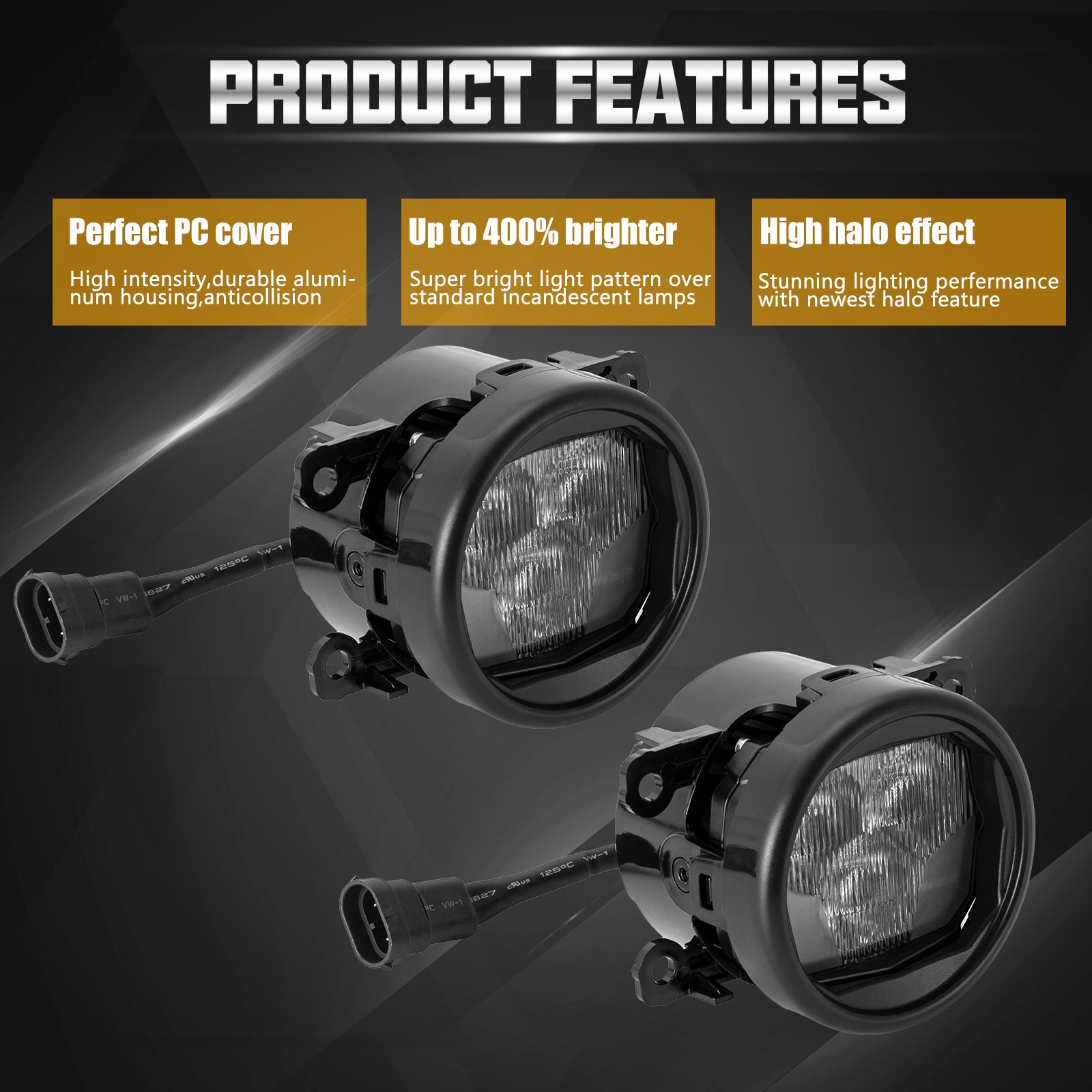 Round LED Fog Lights for 2021-2026 Ford Bronco – OEM Style Front Bumper Fog Lamps (Pair)
