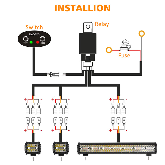 6 Modes White & Amber LED 420W 20" LIght Bar & 2PCS 60W 4" Wrok Lights for SUV ATV UTV TRUCKS PICKUP BOAT