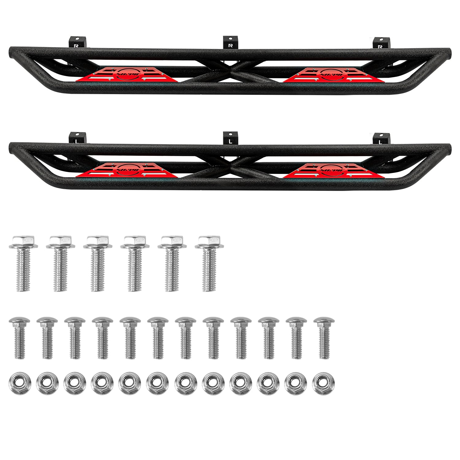 2018-2026 Jeep Wrangler 4xe JLU 4 Door Black Stainless Steel Running Boards & Step Bars